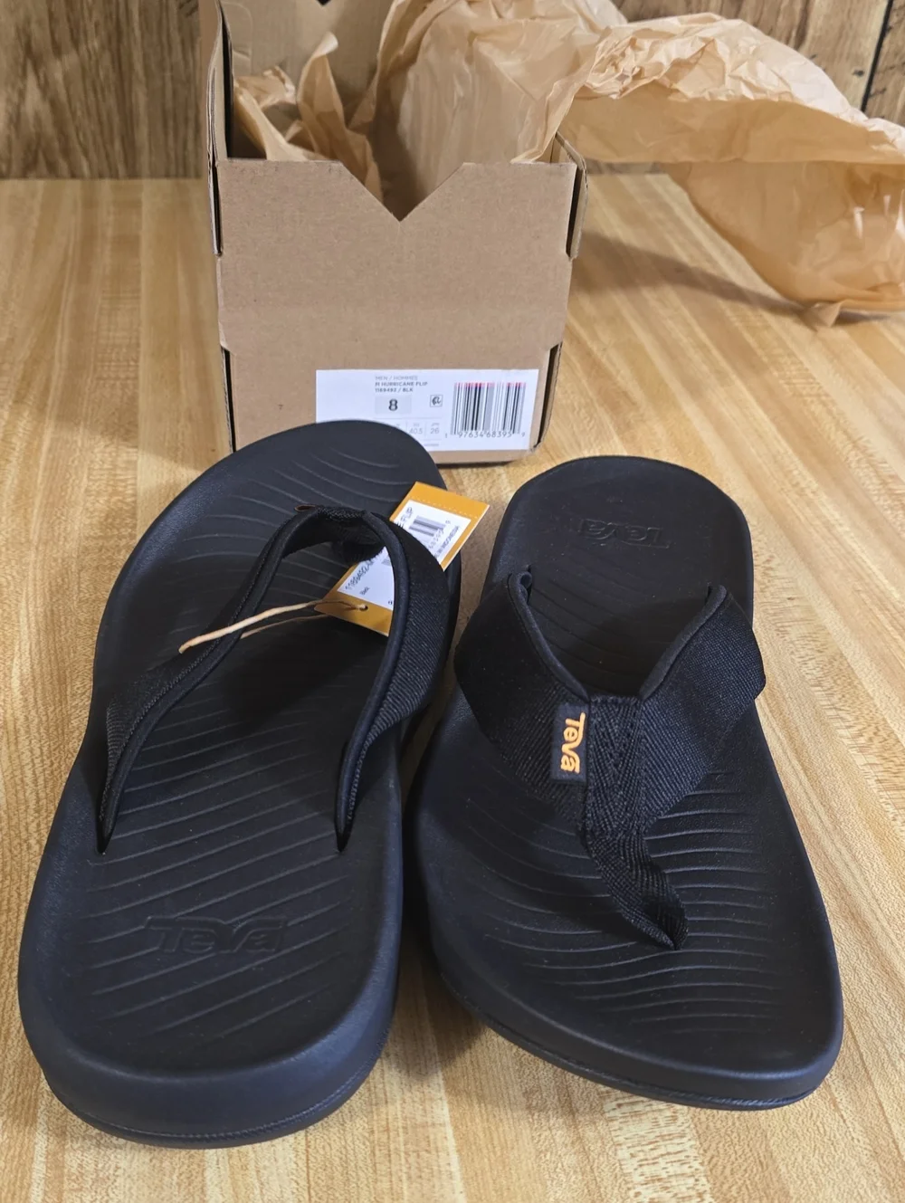 Teva Black Hurricane Flip Flop Sandals with Yellow Logo Accent Men Size 8